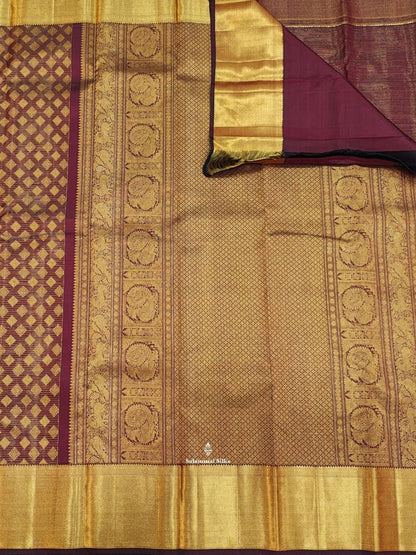 Kanjivaram Maroon Pure Silk Saree With Gold Zari Border