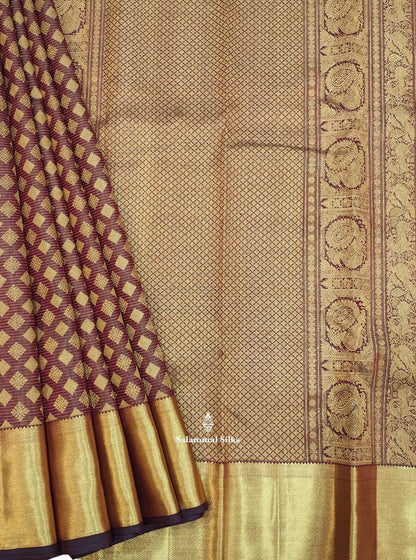 Kanjivaram Maroon Pure Silk Saree With Gold Zari Border