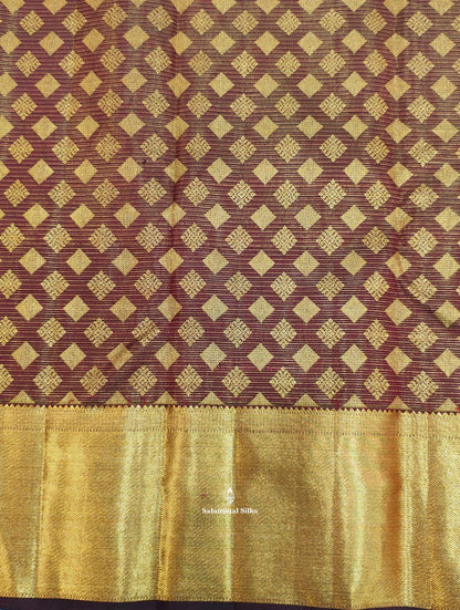 Kanjivaram Maroon Pure Silk Saree With Gold Zari Border