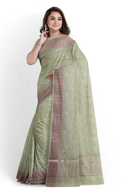 Elaichi Green Fancy Saree With Copper Border