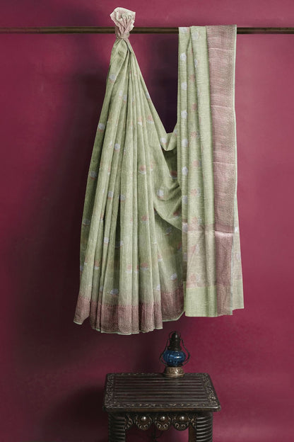 Elaichi Green Fancy Saree With Copper Border