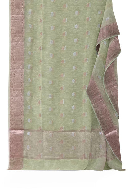 Elaichi Green Fancy Saree With Copper Border