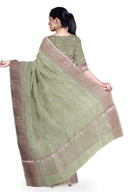 Elaichi Green Fancy Saree With Copper Border