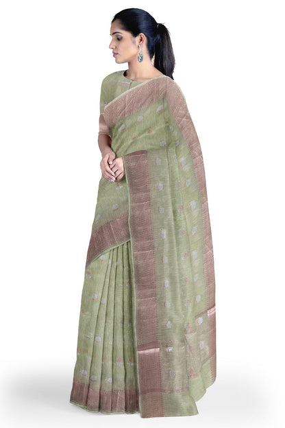 Elaichi Green Fancy Saree With Copper Border