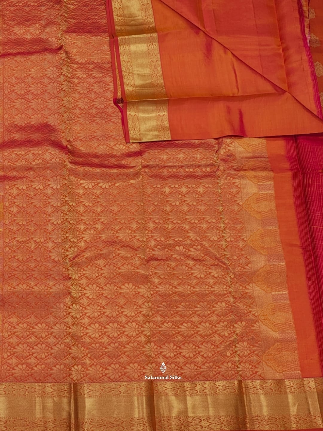 Kanjivaram Peach Orange Silk Saree With Blouse