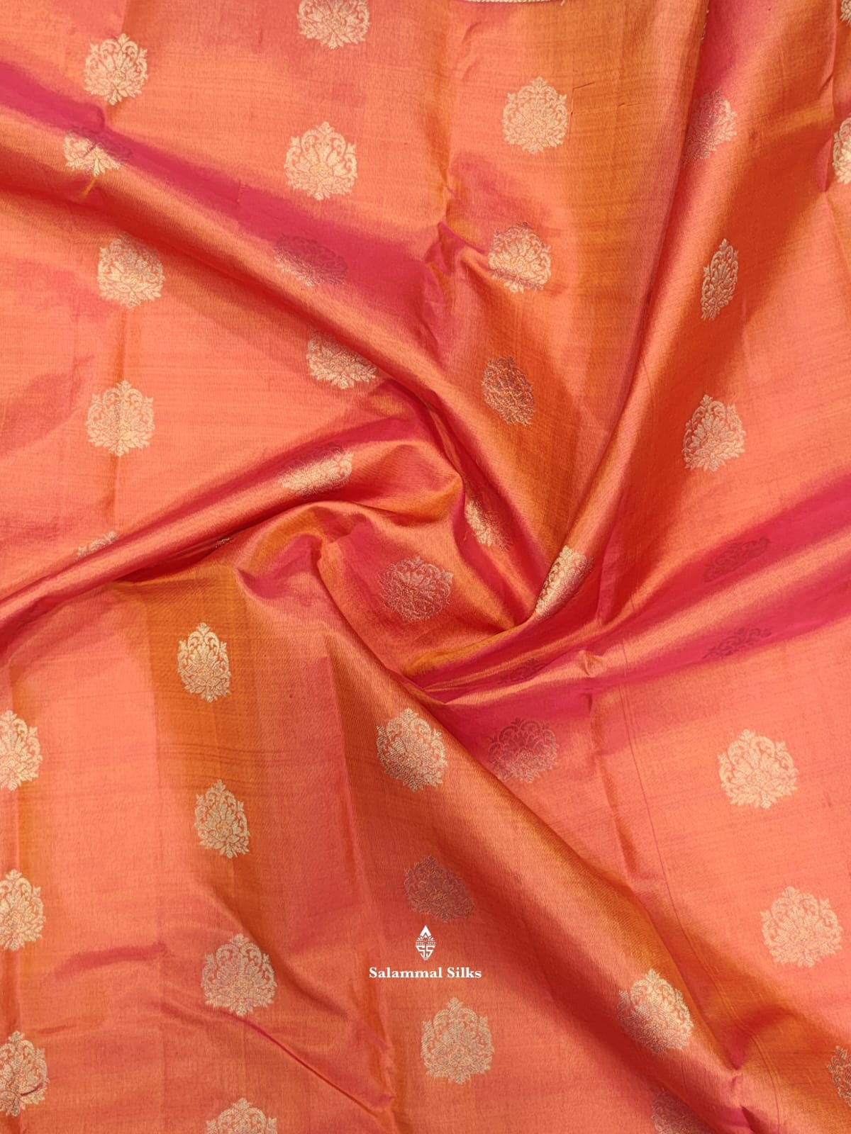 Kanjivaram Peach Orange Silk Saree With Blouse