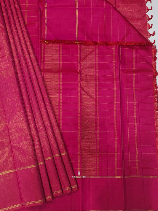 Kanjivaram Pink Half Tissue Pure Silk Saree With Blouse