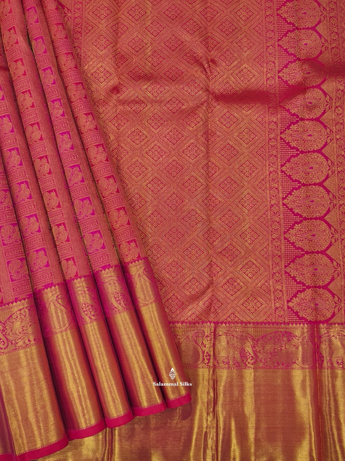 Kanjivaram Reddish Pink Beautiful Bridal Pure Silk Saree With Pink Blouse