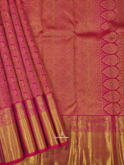 Kanjivaram Reddish Pink Beautiful Bridal Pure Silk Saree With Pink Blouse