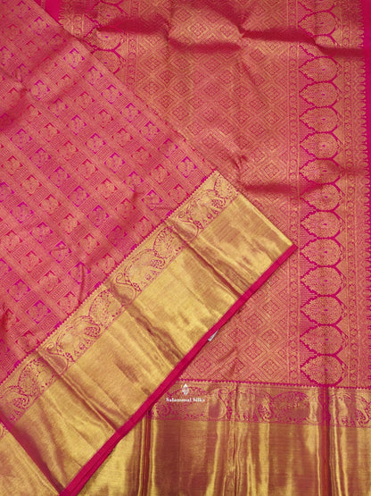 Kanjivaram Reddish Pink Beautiful Bridal Pure Silk Saree With Pink Blouse