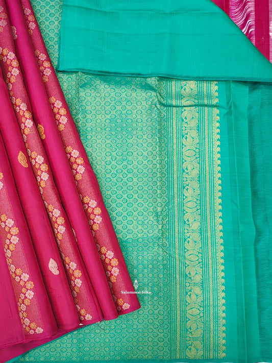 Kanjivaram Beautiful Magenta Pure Silk Saree Without Border