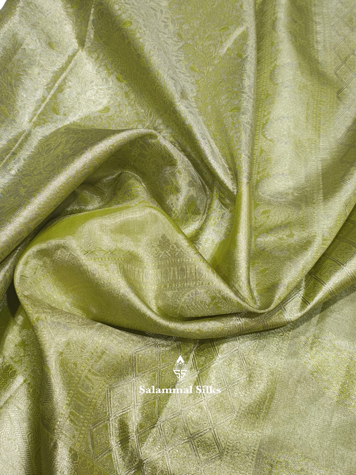 Kanjivaram Elaichi Green Wedding Tissue Pure Silk Saree With Blouse