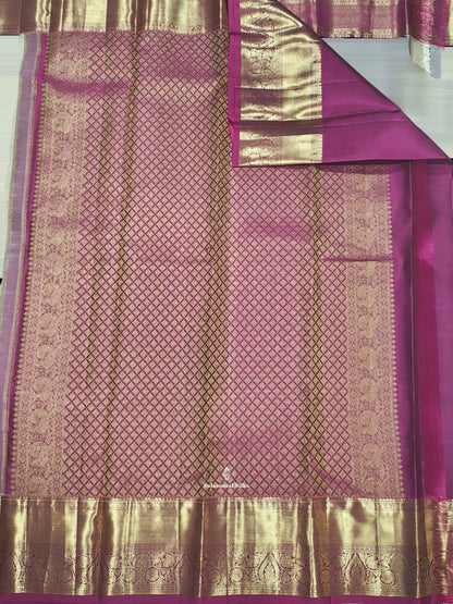 Kanjivaram Half White Bridal Pure Silk Saree With Magenta Border