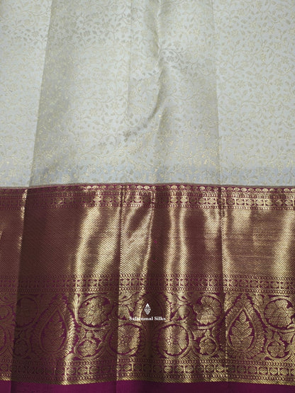 Kanjivaram Half White Bridal Pure Silk Saree With Magenta Border