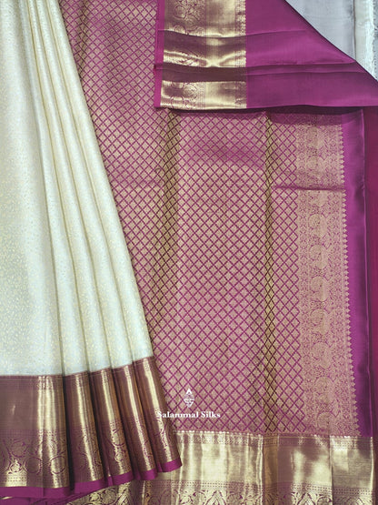 Kanjivaram Half White Bridal Pure Silk Saree With Magenta Border