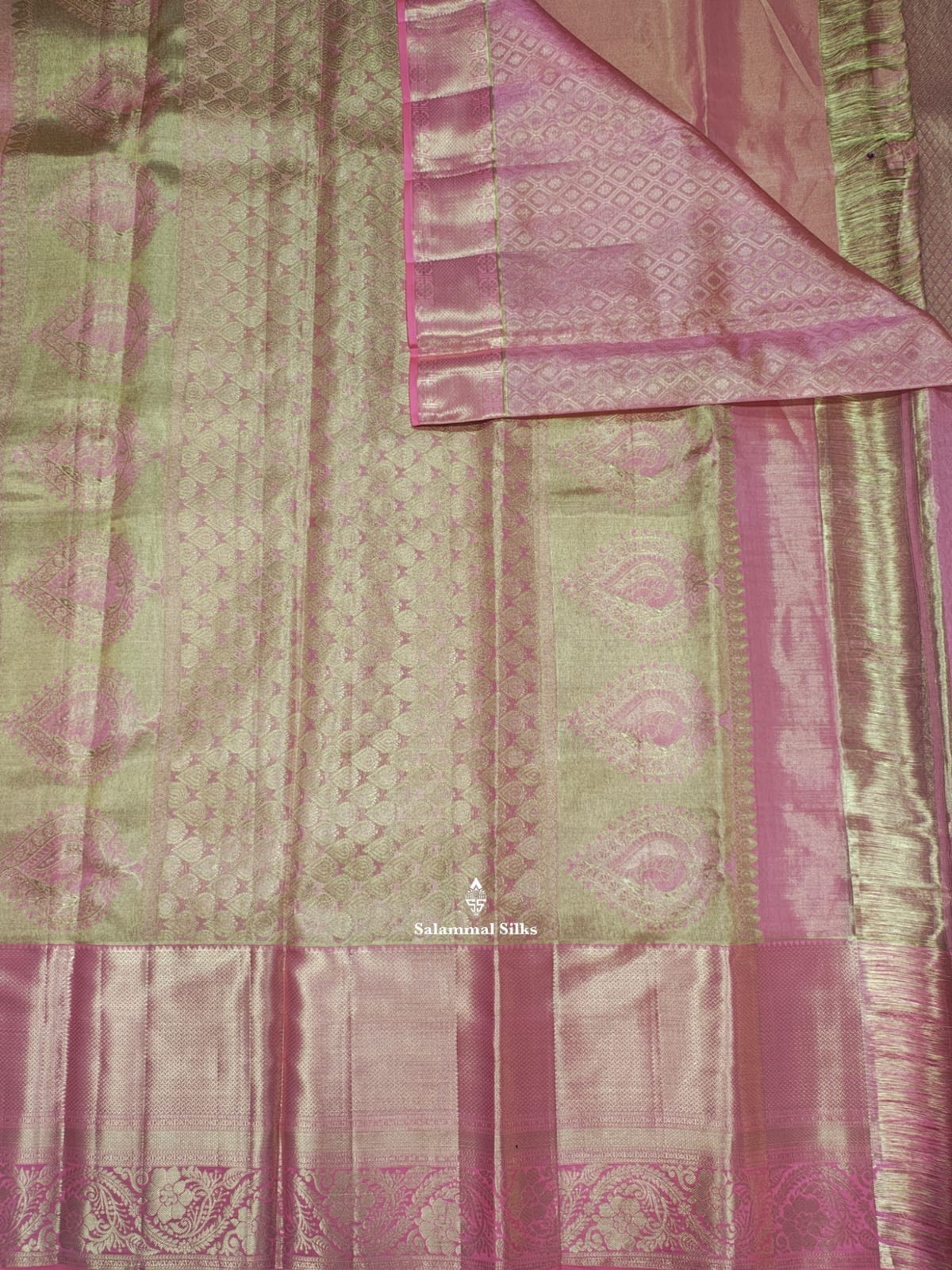 Kanjivaram Peach Bridal Pure Silk Saree With Baby Pink Border