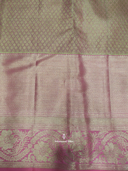 Kanjivaram Peach Bridal Pure Silk Saree With Baby Pink Border