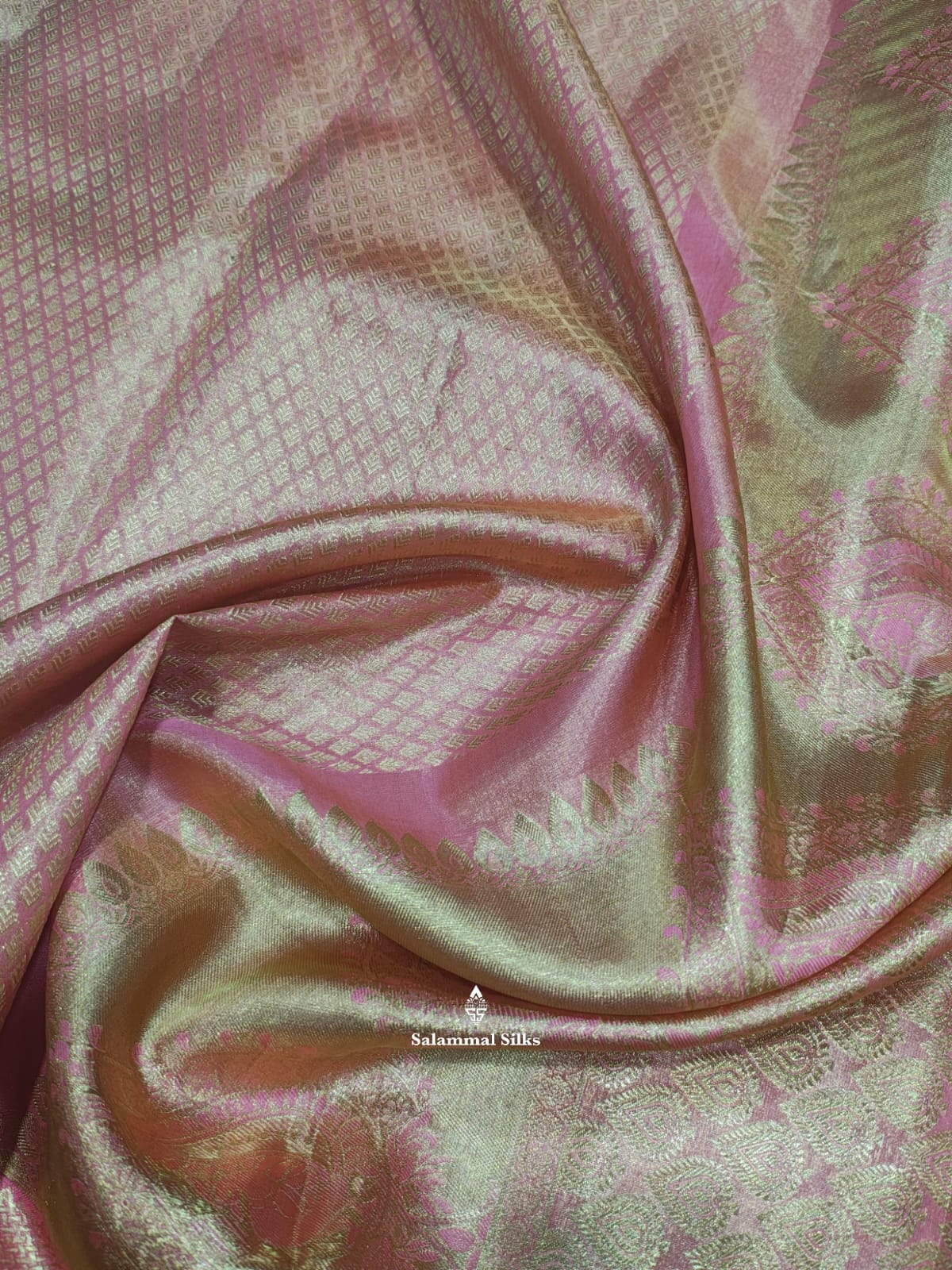 Kanjivaram Peach Bridal Pure Silk Saree With Baby Pink Border