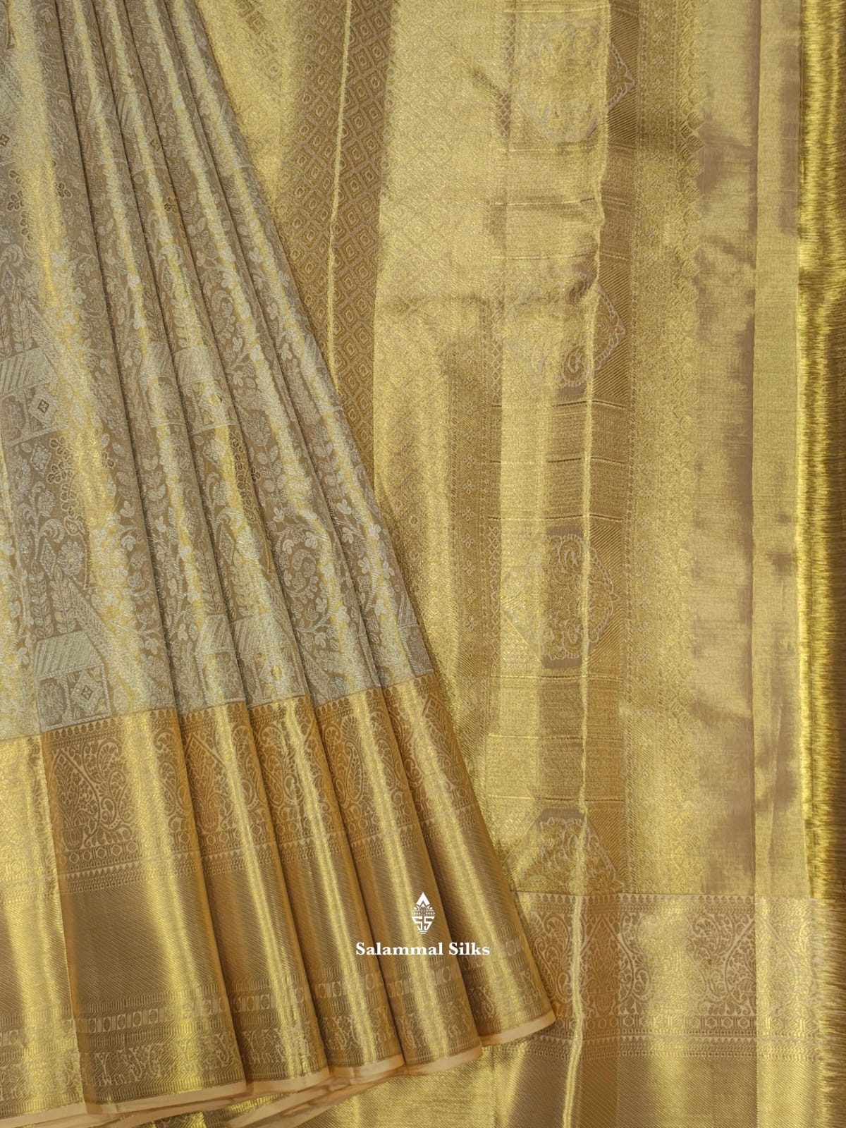 Kanjivaram Golden Tissue Bridal Pure Silk Saree With Sandal Border