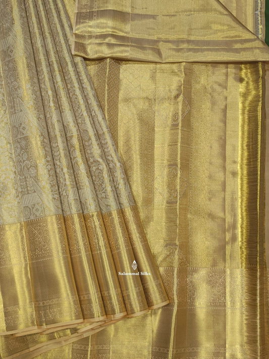 Kanjivaram Golden Tissue Bridal Pure Silk Saree With Sandal Border