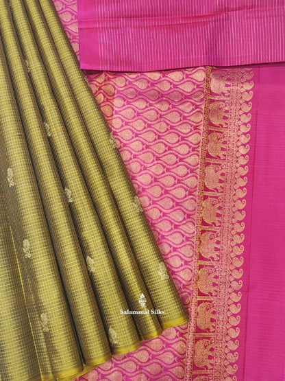 Kanjivaram Manthuli Green Checks Fancy Pure Silk Saree Without Border