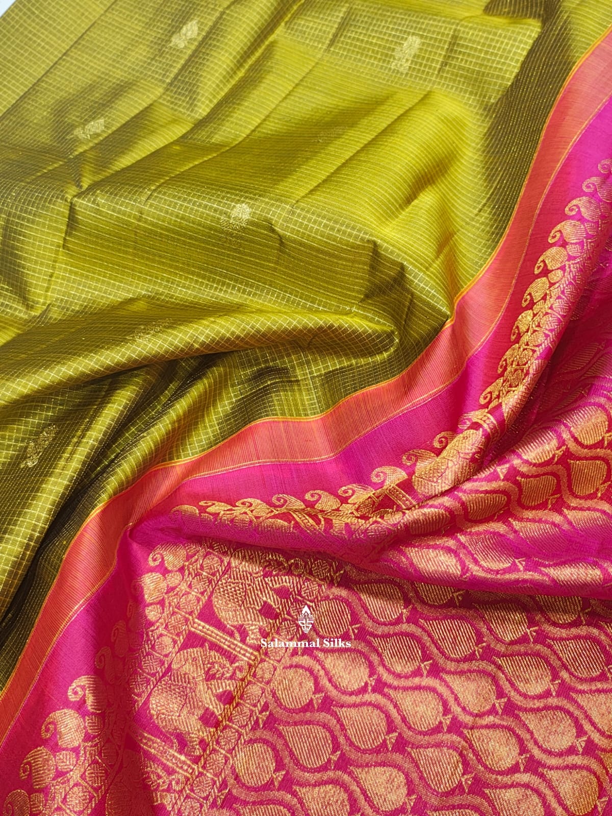 Kanjivaram Manthuli Green Checks Fancy Pure Silk Saree Without Border