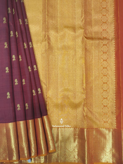 Kanjivaram Maroon Pure Silk Saree With Mustard Yellow Border