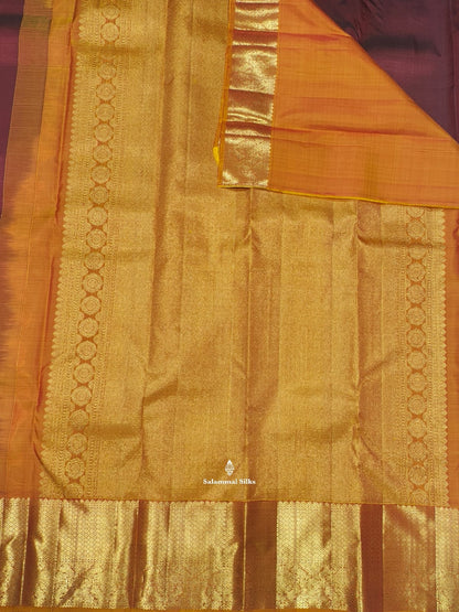 Kanjivaram Maroon Pure Silk Saree With Mustard Yellow Border