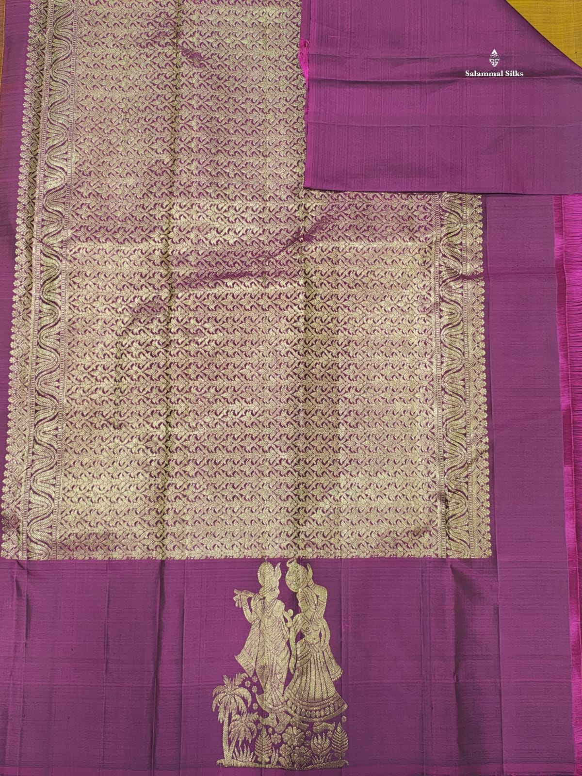 Kanjivaram Mustard Yellow Fancy Pure Silk Saree With Violet Border