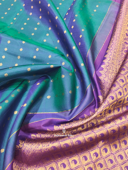 Kanjivaram Peaccock Blue Fancy Pure Silk Saree With Violet Border