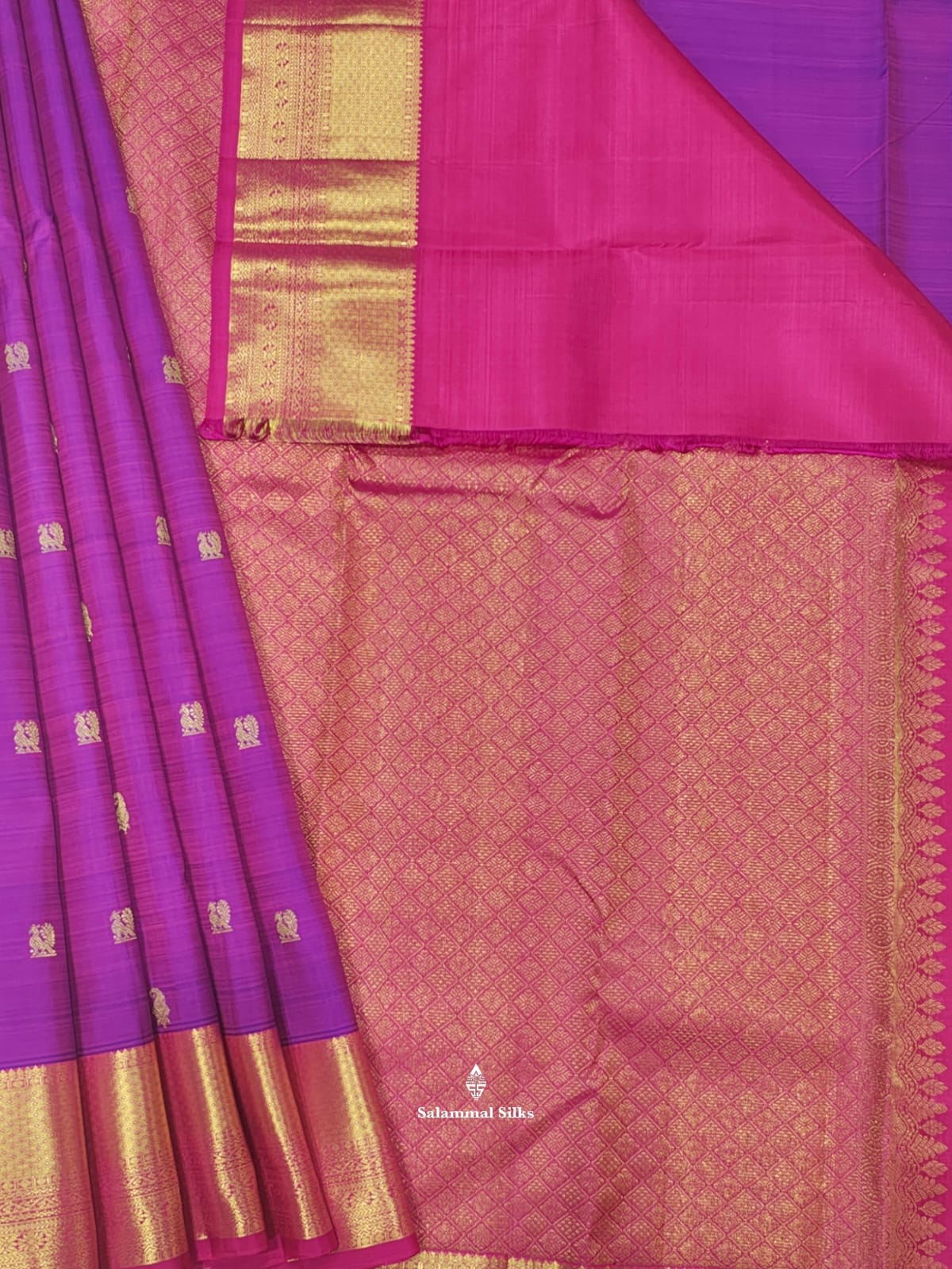 Kanjivaram Magenta Pure Silk Saree With Pink Border