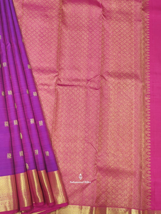 Kanjivaram Magenta Pure Silk Saree With Pink Border