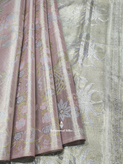 Kanjivaram Baby Pink Bridal Tissue Pure Silk Saree With Light Lavender Blouse