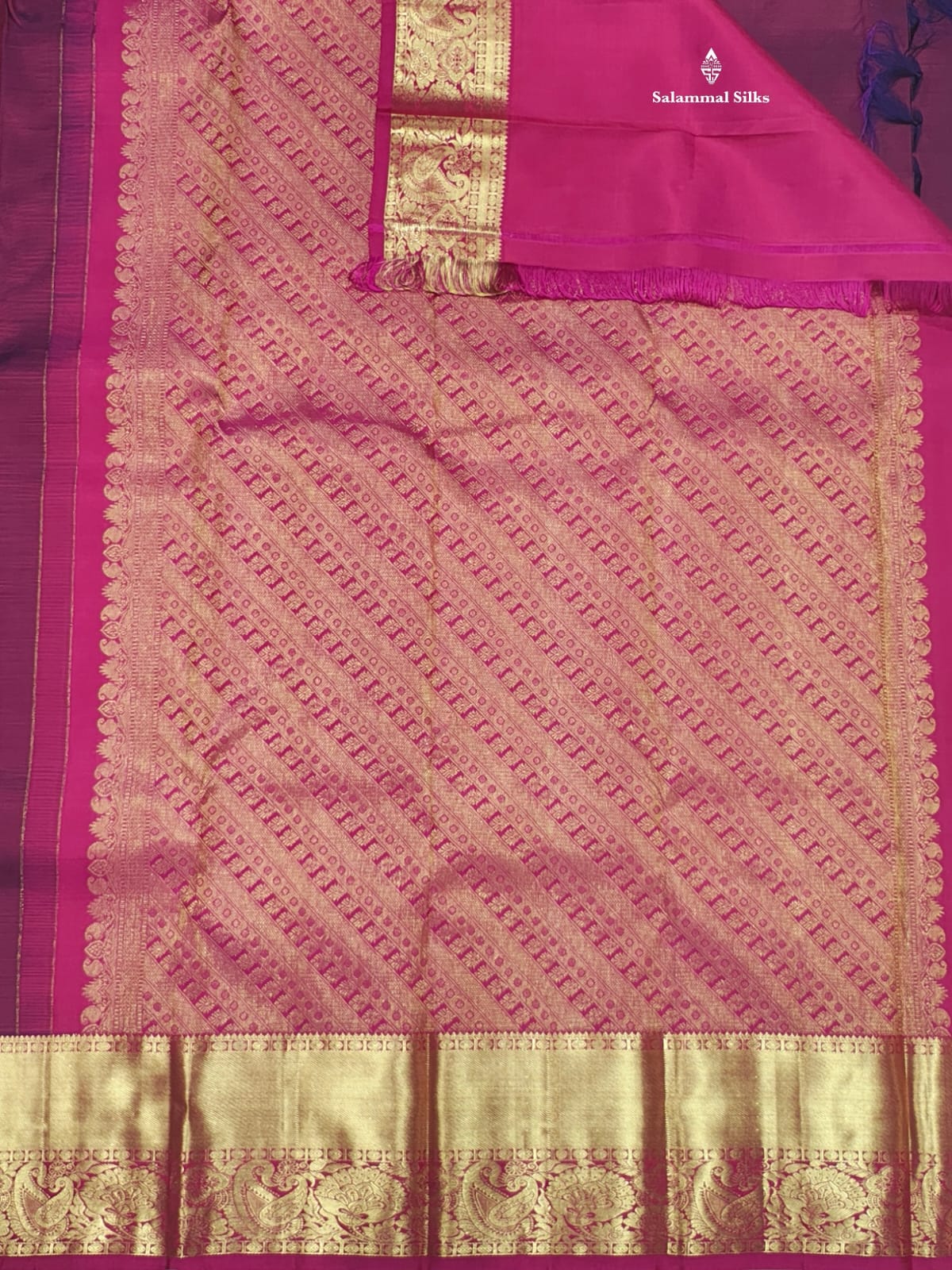 Kanjivaram Violet Pure Silk Saree WithMagenta Rose Border