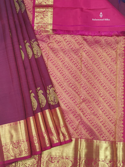 Kanjivaram Violet Pure Silk Saree WithMagenta Rose Border