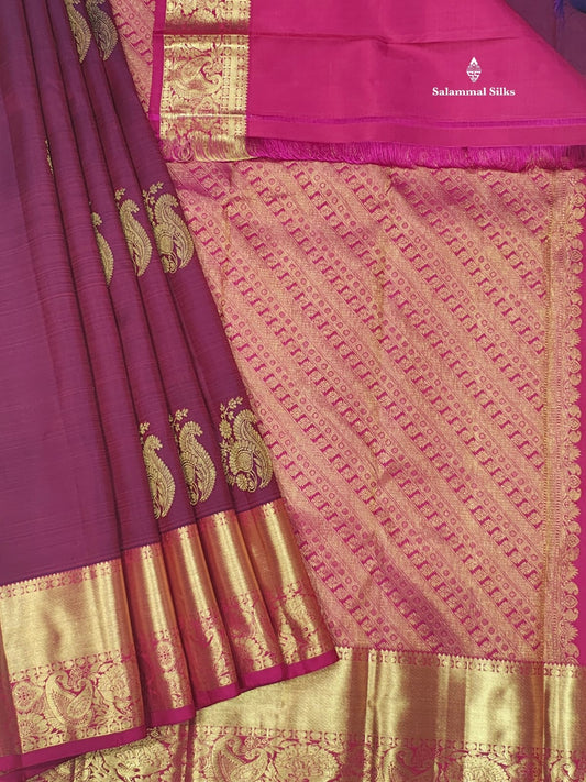 Kanjivaram Violet Pure Silk Saree WithMagenta Rose Border