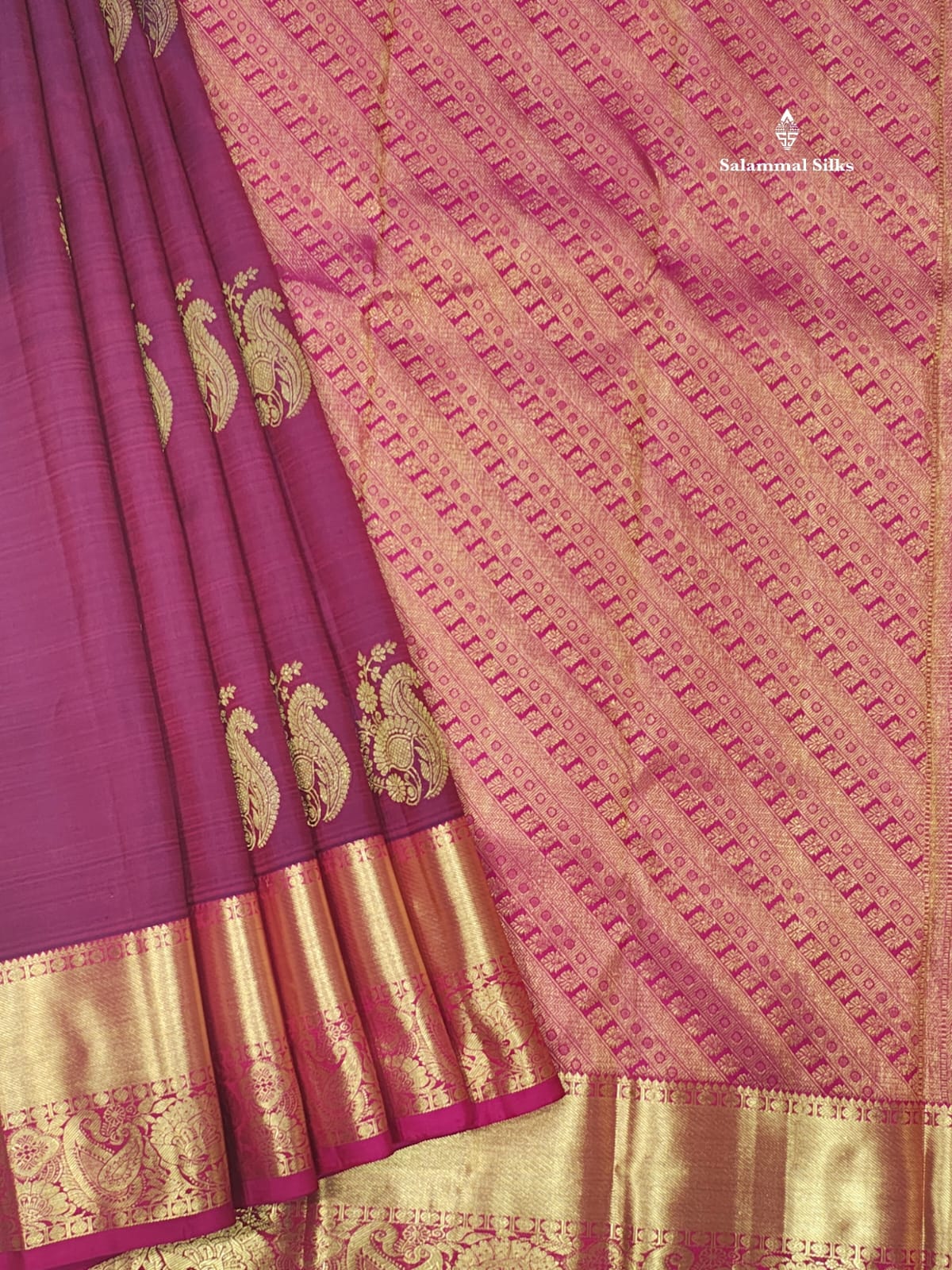 Kanjivaram Violet Pure Silk Saree WithMagenta Rose Border