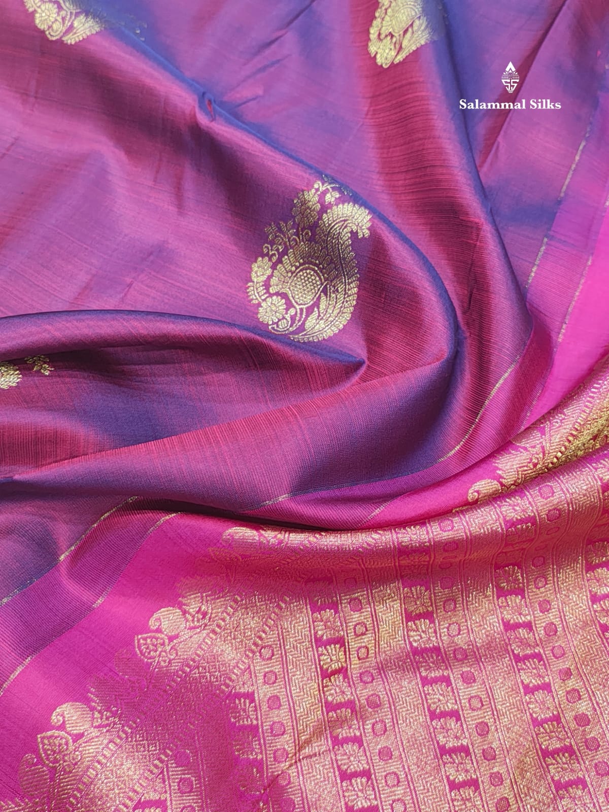 Kanjivaram Violet Pure Silk Saree WithMagenta Rose Border