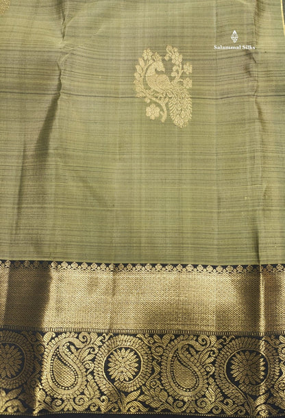 Kanjivaram Moss Green Pure Silk Saree With Bottle Green Border