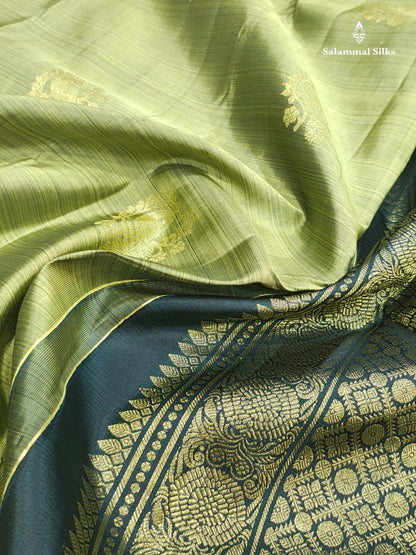 Kanjivaram Moss Green Pure Silk Saree With Bottle Green Border