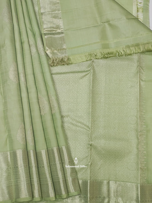 Kanjivaram Pista Green Pure Silk Saree With Blouse