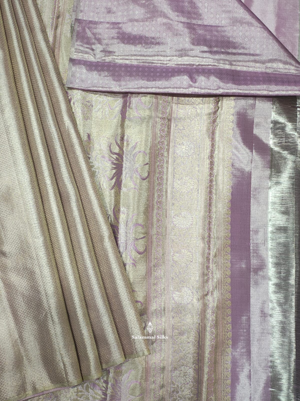 Kanjivaram Cream Lavender Grand Tissue Wedding  Pure Silk Saree With Light Lavender Blouse