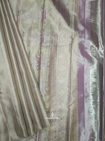 Kanjivaram Cream Lavender Grand Tissue Wedding  Pure Silk Saree With Light Lavender Blouse