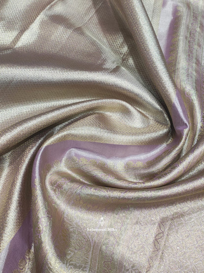 Kanjivaram Cream Lavender Grand Tissue Wedding  Pure Silk Saree With Light Lavender Blouse