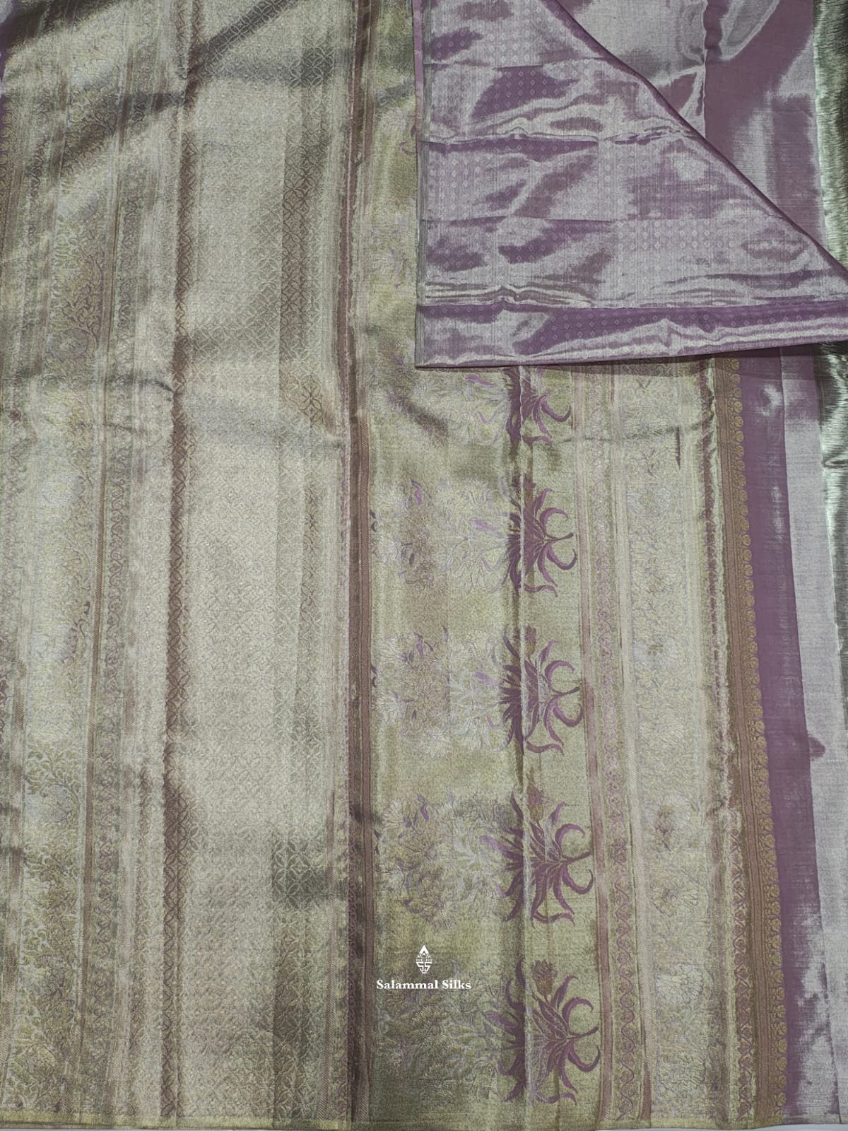 Kanjivaram Cream Lavender Grand Tissue Wedding  Pure Silk Saree With Light Lavender Blouse