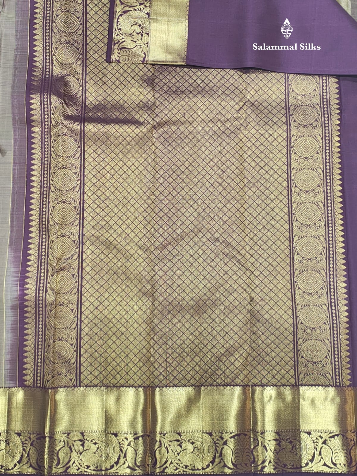 Kanjivaram Grey Sade Pure Silk Saree With Purple Violet Border