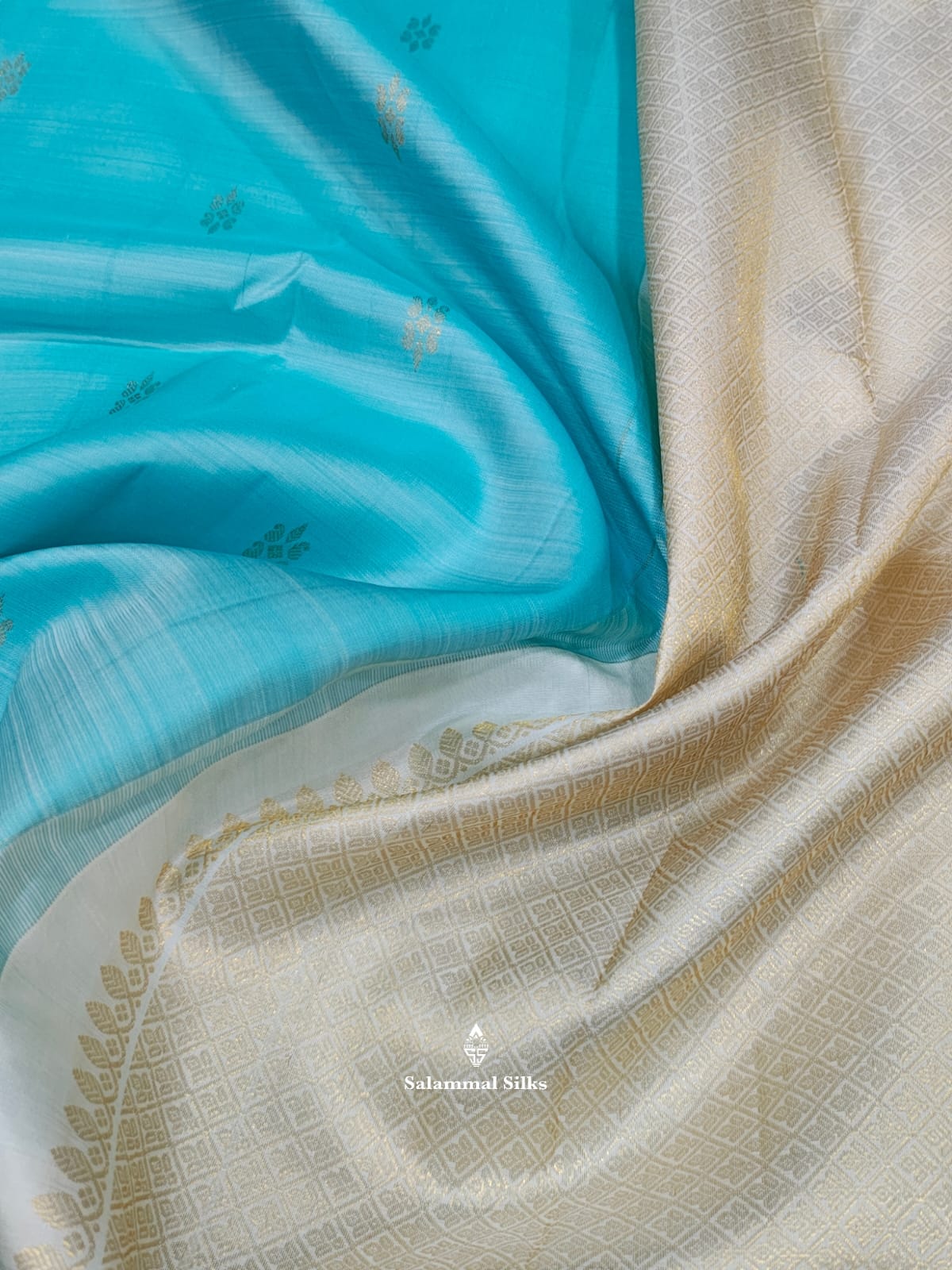 Kanjivaram Ice Blue Pure Silk Saree With Half White Border