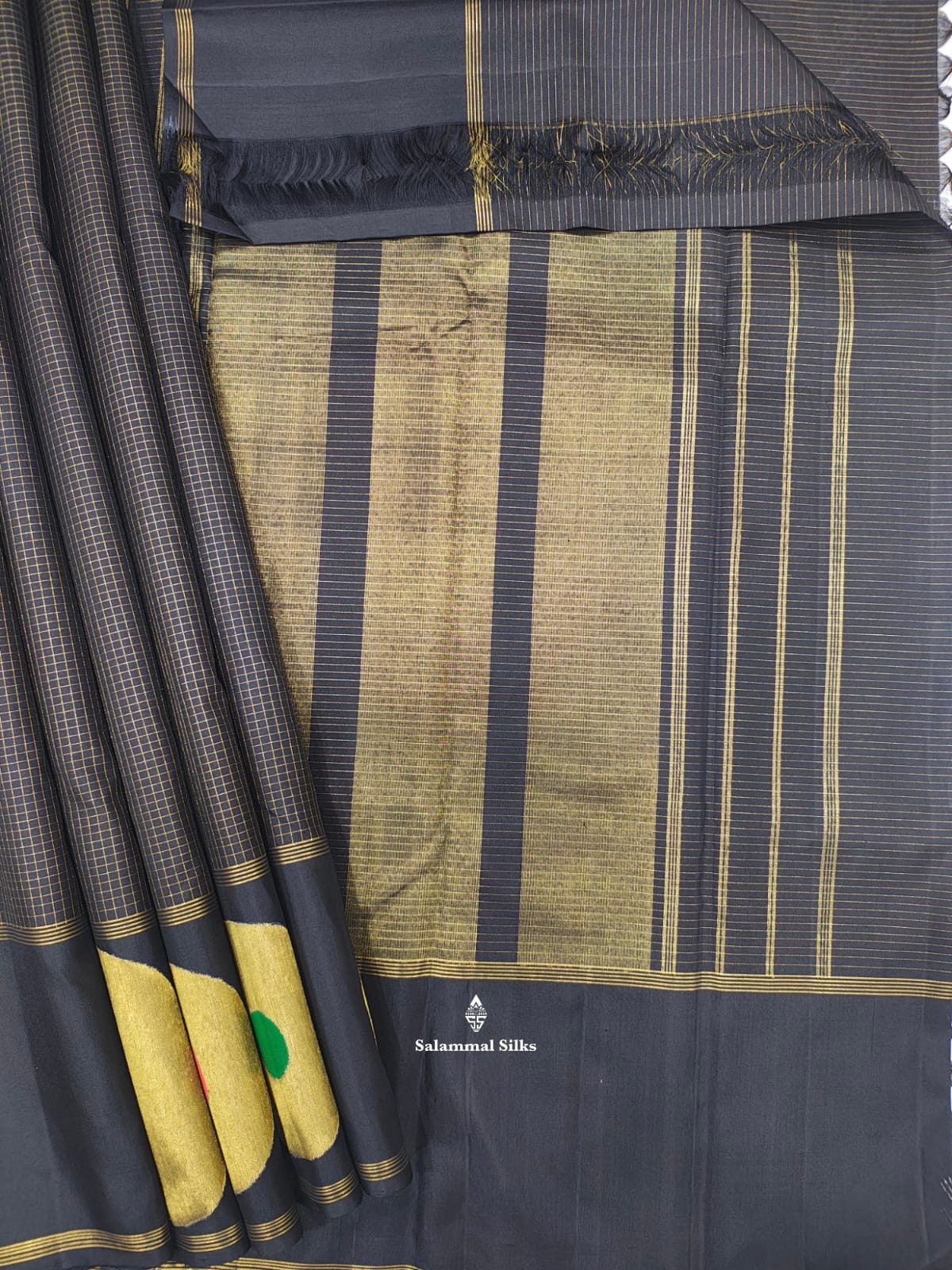 Kanjivaram 8kol Black Checks Pure Silk Saree With Blouse