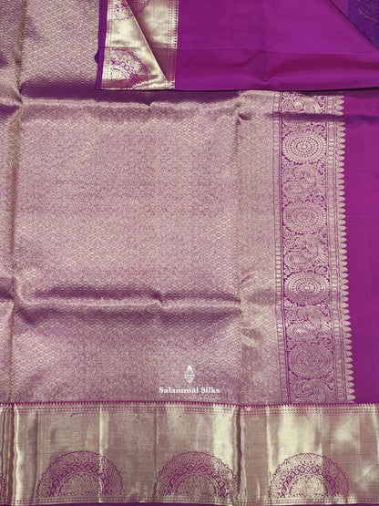 Kanjivaram Violet Meena Work Pure Silk Saree With Blouse