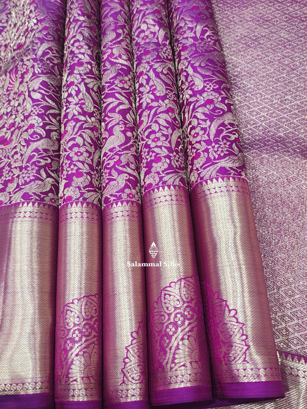 Kanjivaram Violet Meena Work Pure Silk Saree With Blouse